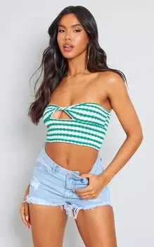 PrettyLittleThing Зеленый текстурированный вязаный укороченный топ с перекрученной передней частью