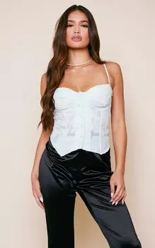 PrettyLittleThing Зелёный шалфейный текстурированный корсет на косточке с пуговицами и цветочным принтом