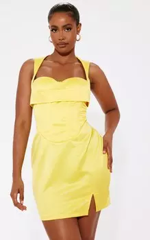 PrettyLittleThing Желтое мини-платье с корсетом из структурированного атласа