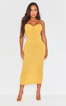 PrettyLittleThing Желтое платье мидакси с плиссированной отделкой и чашками
