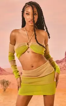 PrettyLittleThing Желтый бюстгальтер и рукава из меланжевой вязки с вырезами по бокам