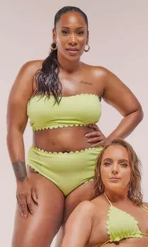 PrettyLittleThing Желтый цитрусовый бикини-топ бандо с мятой кромкой и фестонами