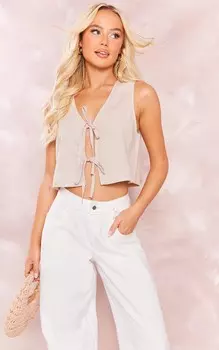 PrettyLittleThing Жилет Stone Line с отделкой бисером и завязкой спереди