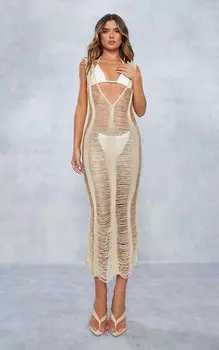 PrettyLittleThing Золотое платье макси с блестками и крючком