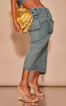 PrettyLittleThing Золотые босоножки на высоком каблуке из искусственной кожи со спиральным носком и танкеткой