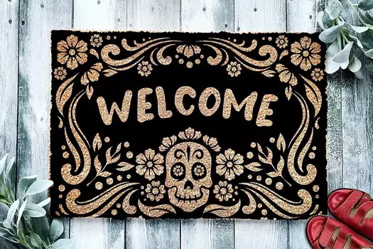Придверный коврик с сахарным черепом Babylon 24 x 16 дюймов, черный