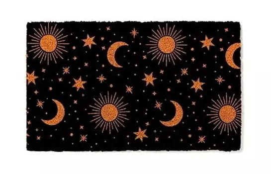 Придверный коврик узором Солнца и Луны, черный/оранжевый