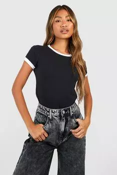 Приглашенная футболка ringer edge Boohoo, черный