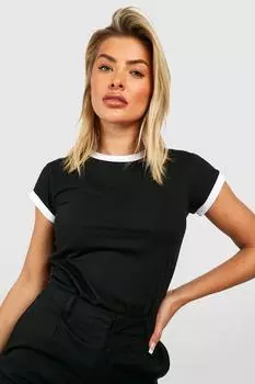 Приглашенная футболка ringer edge Boohoo, черный