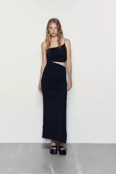Приглашенное асимметричное платье с вырезом ZARA, черный