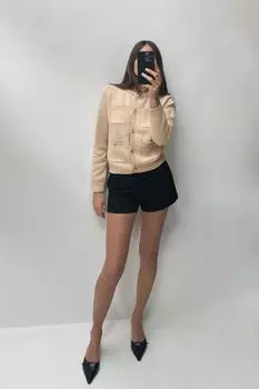 Приглаженный трикотажный кардиган ZARA, бежевый