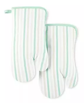 Прихватки в полоску с ромашками, 7 x 13 дюймов, 2 шт Martha Stewart, зеленый