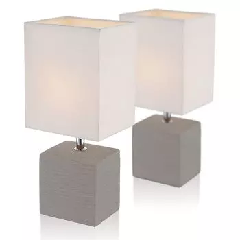 Прикроватная лампа из 2 коричневых абажуров, настольная лампа, ткань, белый керамический квадрат bmf-versand