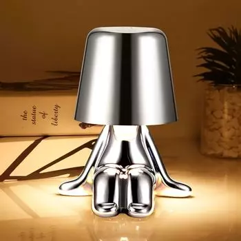 Прикроватная лампа с сенсорным управлением, декоративная статуя мыслителя, светодиодная настольная лампа, зарядка через USB, 3 уровня яркости, настольная лампа с регулируемой яркостью (серебристый B) LAMON