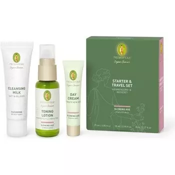 PRIMAVERA Glowing Age Starter and Travel Set Натуральная косметика для зрелой, требовательной кожи - Очищающий тоник для ухода - Веганская подарочная коробка