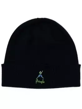 Pringle of Scotland шерстяная шапка бини с вышивкой, синий