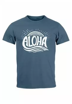 Принт футболки Aloha Wellen Surfing Sommer Neverless, джинсовый синий