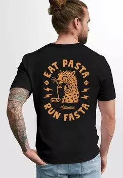 Принт футболки Back Schrift Eat Pasta Brustlogo Retro Fashion Streetstyle Neverless, черный