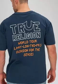 Принт футболки World Tour Tee True Religion, темно-синий