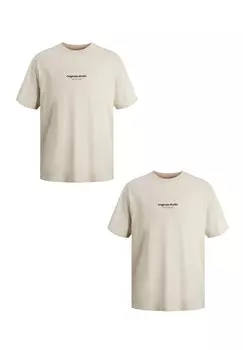 Принт на футболке 2-ER SET LOGO JORVESTERBRO Jack & Jones, бежевый