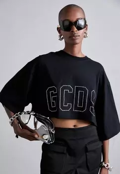 Принт на футболке BAND LOGO BLING CROP GCDS, черный