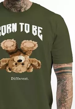 Принт на футболке Born To Be Different Schriftzug Bear Br Teddy Fashion Streetstyle Neverless, зеленый