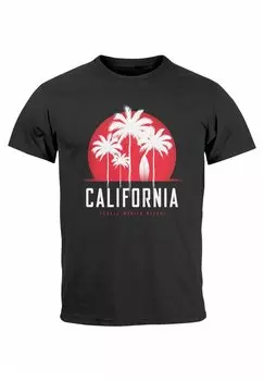 Принт на футболке California Palmen Santa Monica Beach Sommer Sonne Neverless, черный металлик