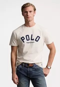 Принт на футболке CLASSIC FIT LOGO JERSEY T-SHIRT Ralph Lauren, кремовый