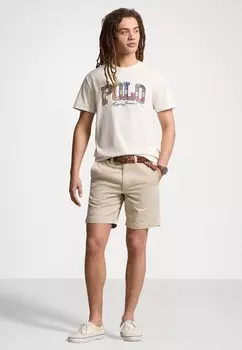 Принт на футболке CLASSIC FIT PLAID LOGO JERSEY T-SHIRT Ralph Lauren, кремовый