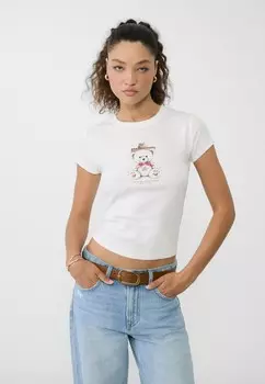 Принт на футболке COWBOY BEAR Stradivarius, бежевый