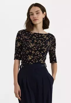 Принт на футболке FLORAL COTTON BOATNECK TEE Ralph Lauren, темно-синий