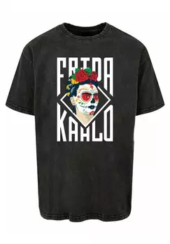 Принт на футболке FRIDA KAHLO LETTERING ACID WASHED HEAVY OVERSIZE TEE Merchcode, черный