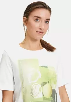 Принт на футболке Halbarm-Mit Rundhalsausschnitt Cartoon, нашивка кремово-зеленого цвета