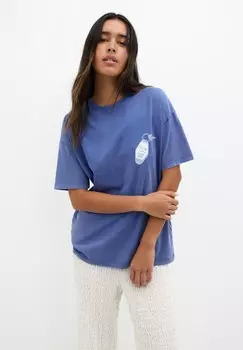 Принт на футболке KEY GRAPHIC PULL&BEAR, синий