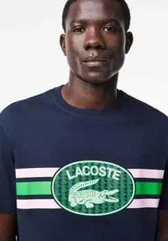 Принт на футболке Lacoste, темно-синий