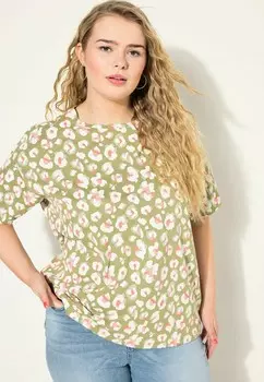 Принт на футболке LEO RUNDHALS HALBARM Studio Untold, темно-зеленый