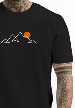 Принт на футболке Line-Art Berge Wandern Natur Outdoor Fashion Streetstyle Neverless, черный