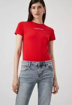 Принт на футболке LOGO Guess Jeans, красный