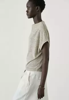 Принт на футболке MELANGE DETAIL Massimo Dutti, бежевый