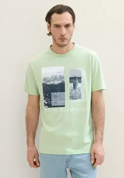 Принт на футболке Mit Fotoprint TOM TAILOR, нежно-зеленый цвет морской волны