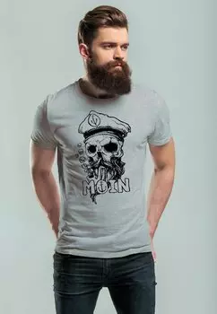 Принт на футболке Moin Kapitn Totenkopf Anker Bart Hamburg Fashion Neverless, серый