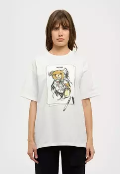 Принт на футболке MOSCHINO, белый