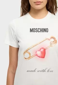 Принт на футболке MOSCHINO, белый