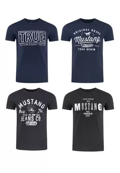 Принт на футболке Mustang, темно-синий Basic Print Tee 4 Pack