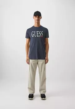 Принт на футболке PALMS INSET APPLIQUE TEE Guess, синий