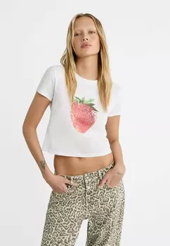 Принт на футболке PLACEMENT Stradivarius, красно-пятнистый