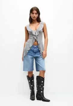 Принт на футболке RUSTIC RUFFLED PULL&BEAR, серый