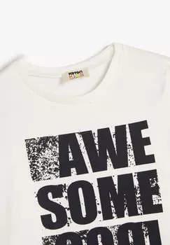 Принт на футболке Short Sleeve Crew Neck Detail Koton, бежевый