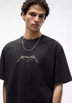 Принт на футболке Short Sleeve Metallica PULL&BEAR, черный