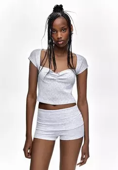 Принт на футболке SHORT SLEEVE OPENWORK PULL&BEAR, серый